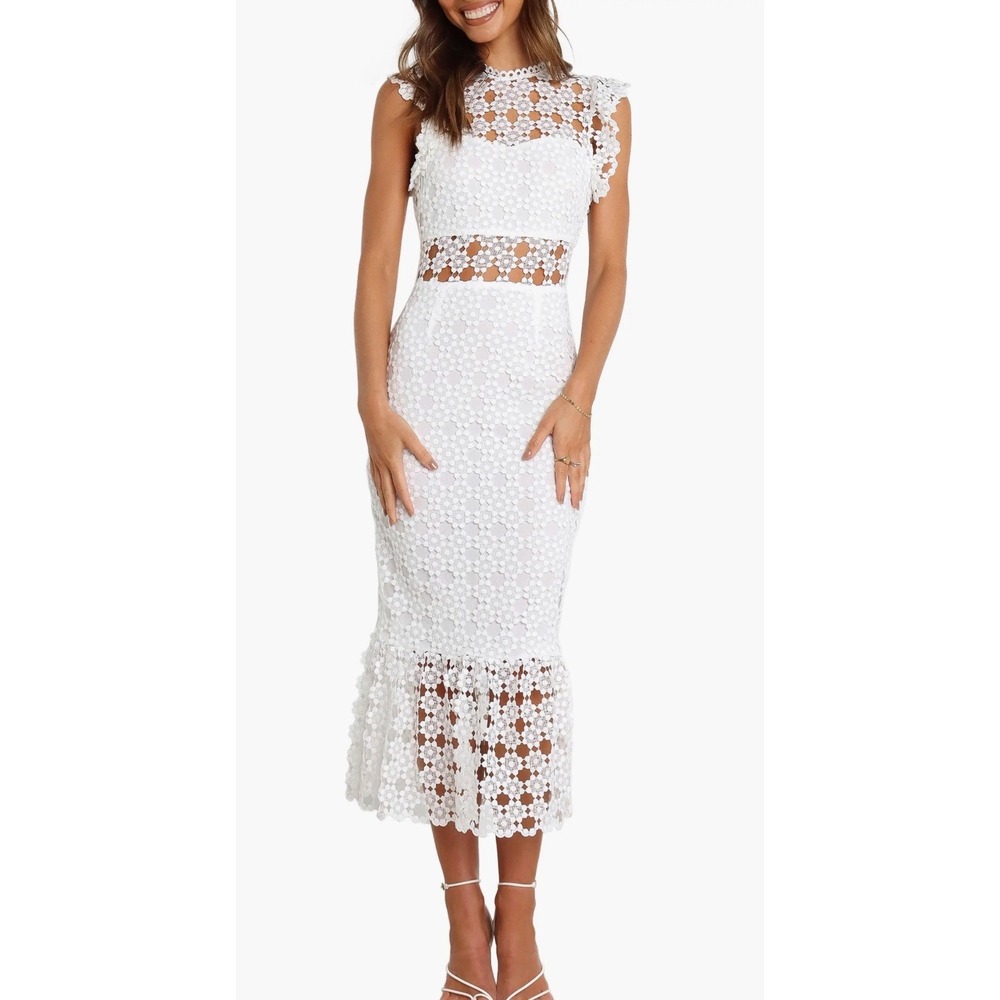 Petal & Pup White Floral Crochet Midi Dress